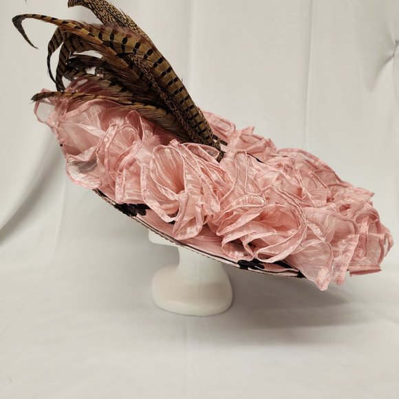 Wide Brim Silk Feather Hat